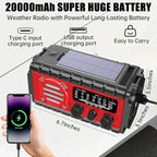 20000mah Emergency Radio, SW/NOAA/AM/FM Weather Radio, Solar Powered Hand Crank - Image 4
