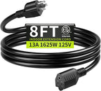 16/3 Black Extension Cord 8 FT, Indoor Extension Cord by Seeklyze