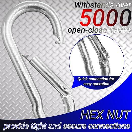 5 Pack 5.5" Heavy Duty Carabiner Clips, M14 Sliver Galvanized Steel Spring Snap - Image 3