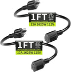 Short Extension Cord 1FT 2 Pack, 16 AWG Black Power Cord Indoor by Seeklyze