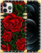 Compatible with iPhone 12 12 Pro Case, Vector Red Rose Green Leaf Luxury Golden by Unknown