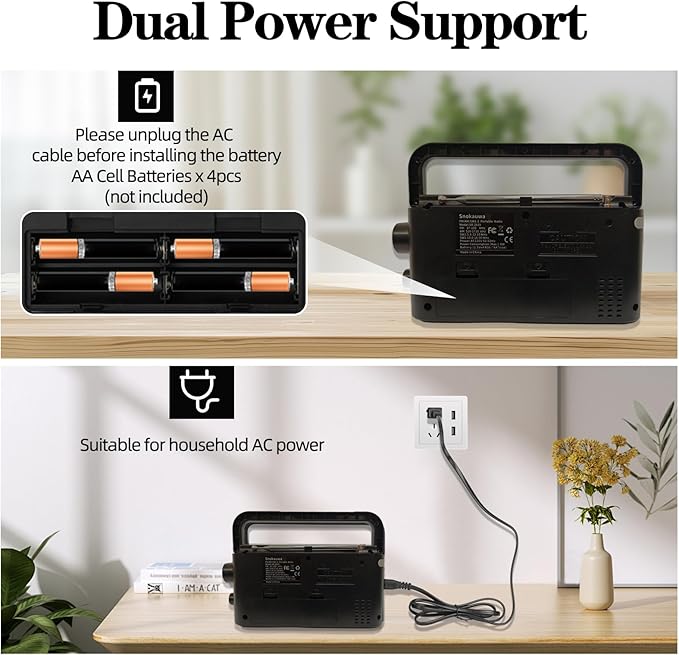 Portable Weather Radio AM FM SW, Wall Plug and Battery Powered, Transistor Radio - Image 9