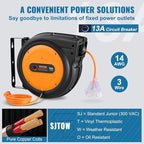 VEVOR Retractable Extension Cord Reel, 75 FT, Heavy Duty 14AWG/3C SJTOW - Image 4