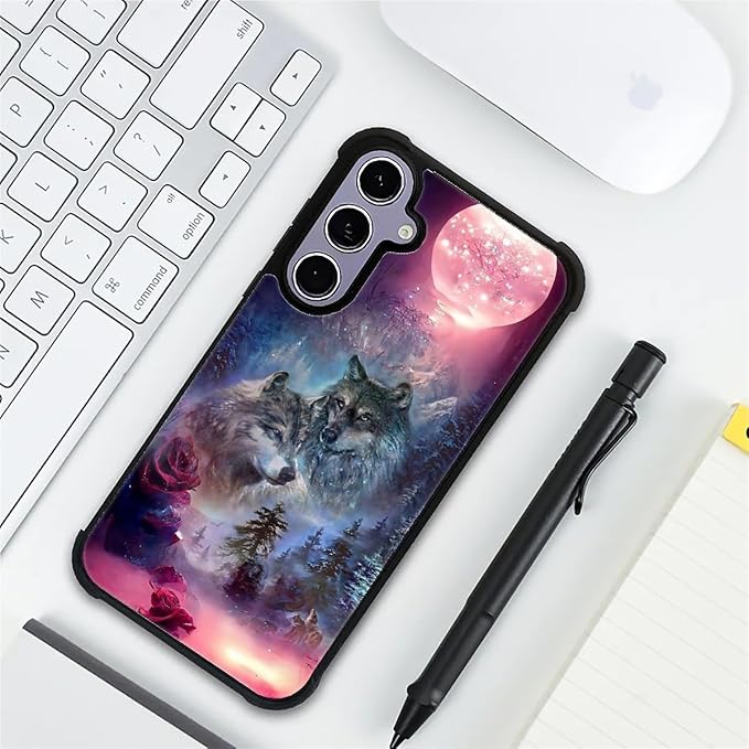 for Samsung Galaxy S24 S25 Case, Star Two Wolfs Howling Pattern Graphic Design - Image 7