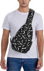 Bat Crossbody Sling Bags for Women Men White Flying Bats Silhouettes on Black - Image 6