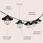 JONATHAN Y 10' Black 10-Light Rustic Farmhouse LED String Lights - Image 3