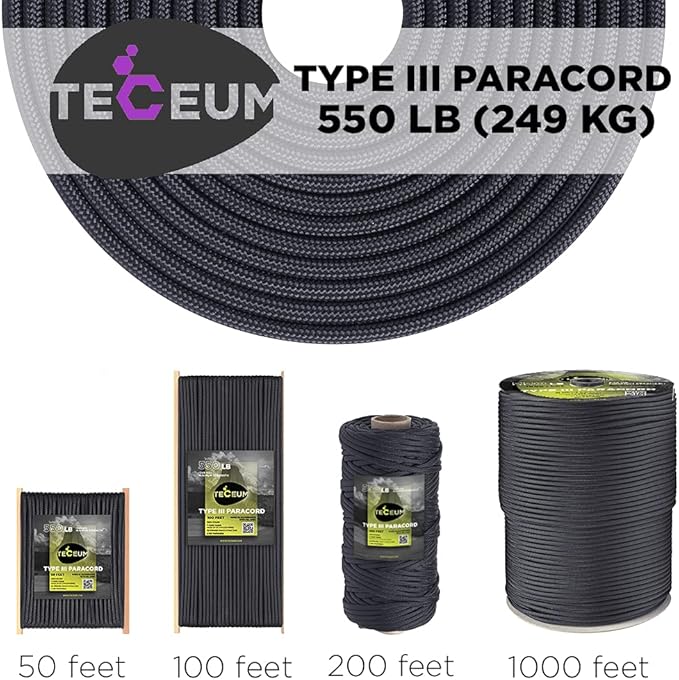 TECEUM 5/32" Paracord Rope 1000 – 1000ft / 200ft / 100ft / 50ft – Tactical - Image 9
