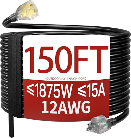 150 FT 12 Gauge Extension Cord Outdoor, Heavy Duty Weatherproof & Flame by Skrizcable