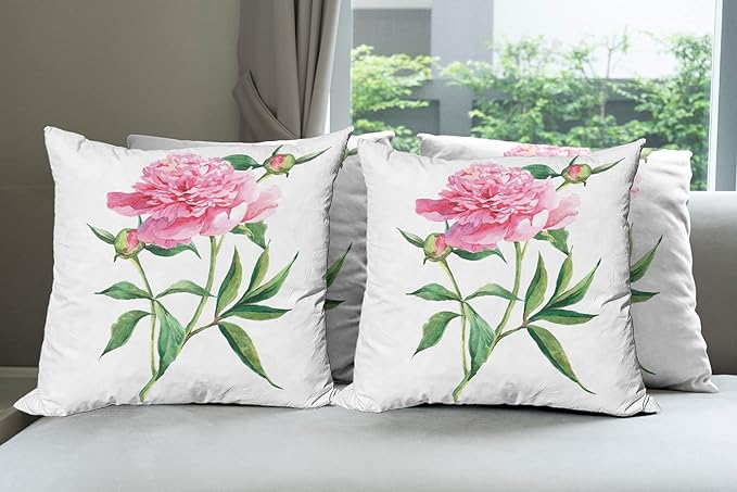Ambesonne Watercolor Flower Throw Pillow Cushion Case Pack of 4, Vintage Peony by Ambesonne