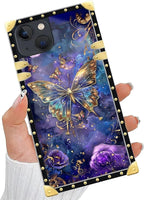 Compatible with iPhone 13 Case, Glistening Golden Butterfly Vibrant Purple Blue - Image 5