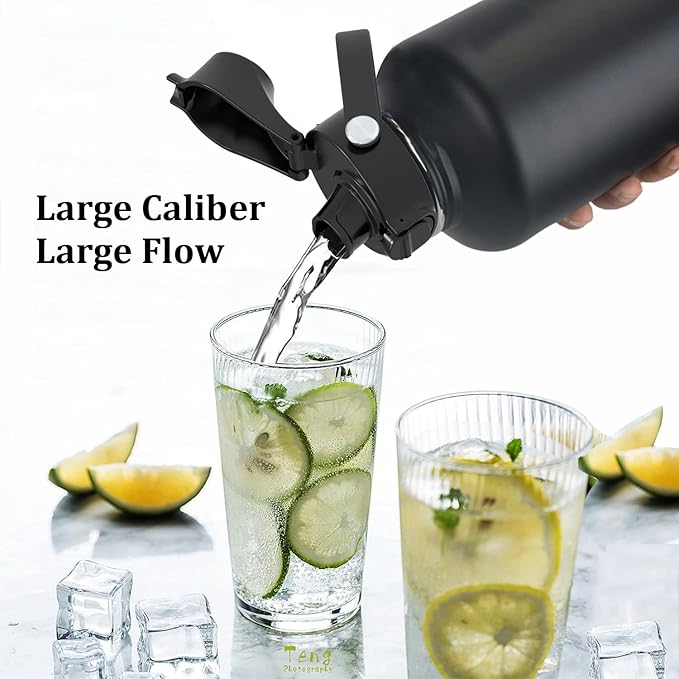 Water Bottle Insulated 32oz 40oz 64oz 128oz Straw Lid Spout Lid & 3 Lids - Image 5
