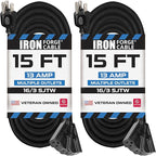 Iron Forge Cable 2 Pack 15 Ft Black Extension Cord by IronForgeCable