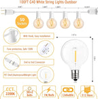 G40 LED Outdoor String Lights White 100FT Patio Lights - Image 8