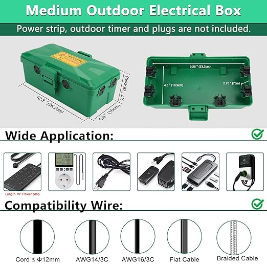 NineLeaf Outdoor Electrical Box Waterproof, Medium Weatherproof Electrical Box - Image 7