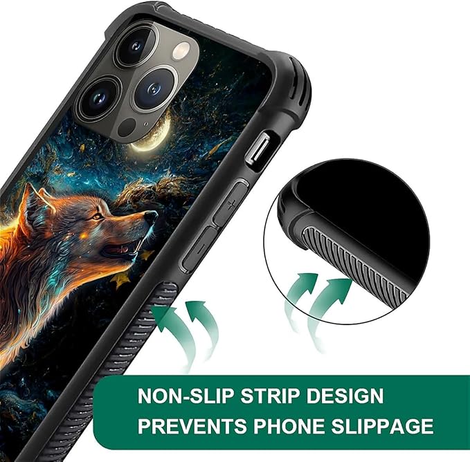 for iPhone 13 Pro Case, Star Cave Hungry Wolf Pattern Graphic Design Girl Boy - Image 4