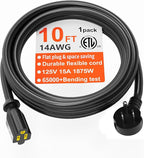 HUANCHAIN 14 Gauge 10 FT Flat Plug Extension Cord Black Indoor Outdoor by huanchain