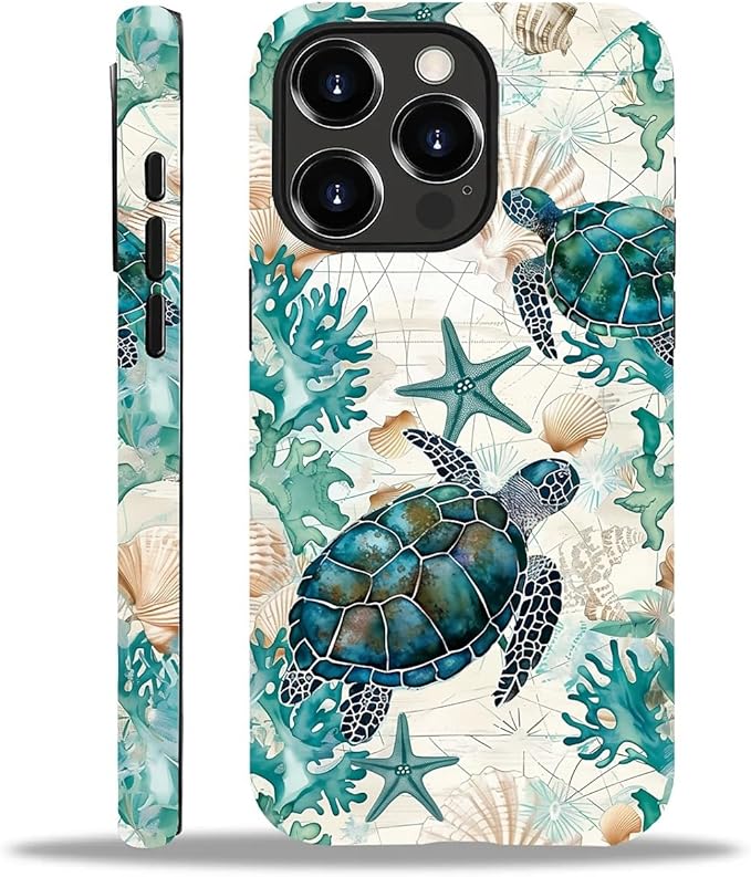 for iPhone 13 Pro Case, HH2 Ocean Sea Turtle Nautical Map Hybrid 2 Layer Hard by Unknown