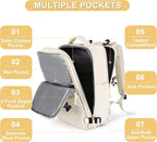 Beige Large Travel Backpack For Women Men Airline Approved Personal Item - Image 3