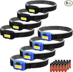 8 Pack Led Headlamp for Adults and Kids, 1.1oz/31g COB Flood Light Ultra Bright by VAASEE