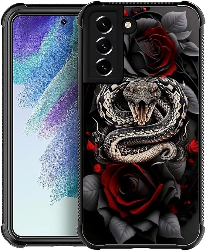 for Samsung Galaxy S22 Case, Entwined Rose Snake Pattern Graphic Design Girl by FKBRCL4U