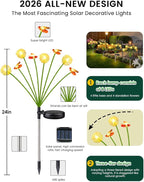 Solar Garden Lights Outdoor, 8 Pack 64 LED, Solar Swaying Dandelion Bee Lights - Image 3