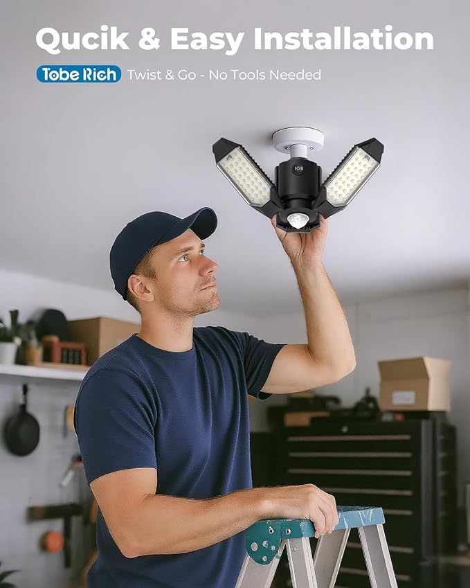 toberich Motion Sensor Garage Lights 2 Pack, 8000LM Motion Sensor Shop Light w/ - Image 6