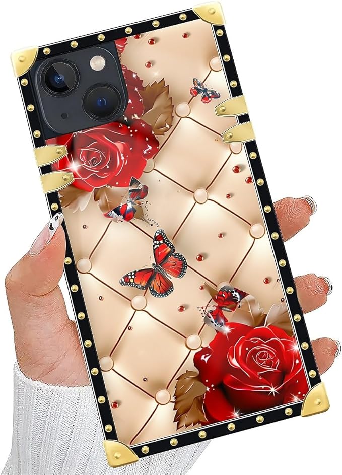 Compatible with iPhone 14 Case, Shining Red Rose Butterfly Leather Background - Image 5