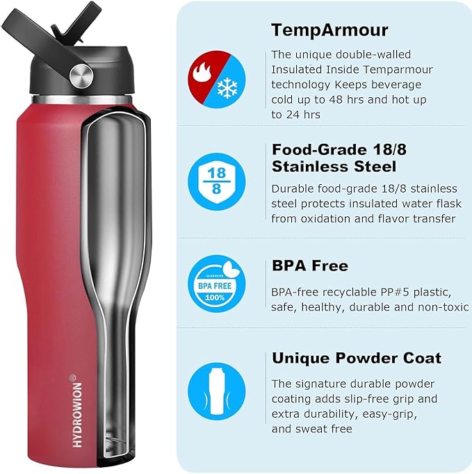 HYDROWION Water Bottle Stainless Steel, Vacuum Insulated Leak Proof Tumbler 32oz - Image 3