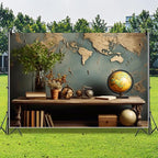 7x5ft Vintage World Map Backdrop Wooden Desk Globe Photography Background Study - Image 6