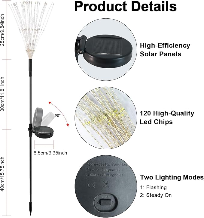 Solar Garden Lights Outdoor, 4 Pack 120 LED Twinkling Firework Lights Decorative - Image 7