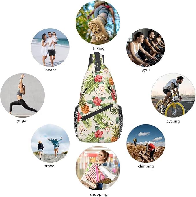Pineapple Crossbody Sling Bag for Women Men Tropical Fruits Hibiscus Flowers - Image 5