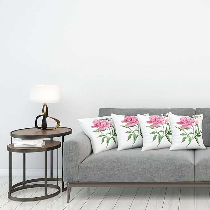 Ambesonne Watercolor Flower Throw Pillow Cushion Case Pack of 4, Vintage Peony - Image 3