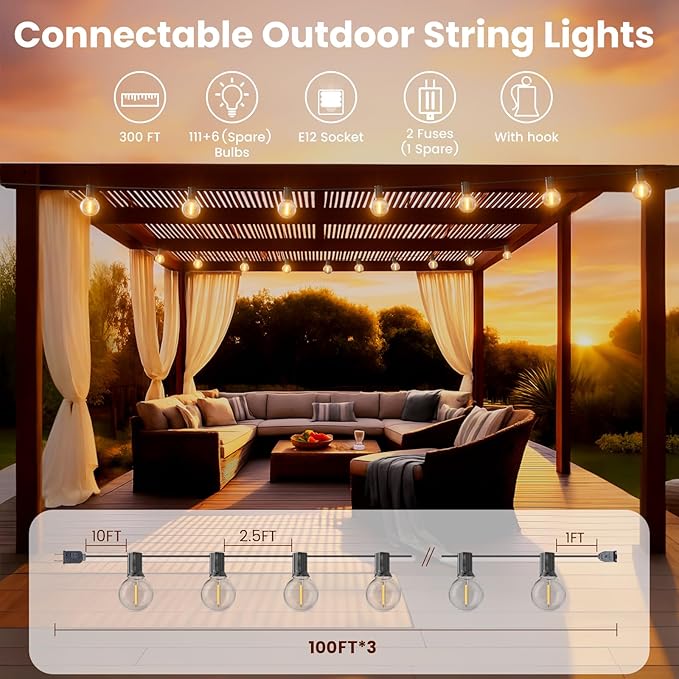 RTTY 300 FT Outdoor String Lights Patio Light - Image 2