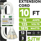 EP 10FT 12 Gauge Heavy Duty Extension Cord, 15A 125V 1875W, 3 Outlet - Image 2