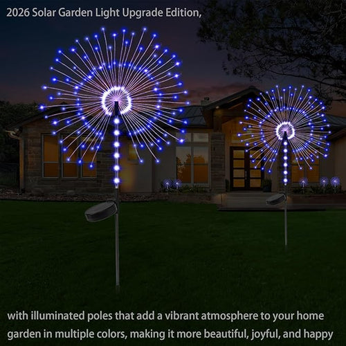 2 Pack 250LED Solar Garden Lights Outdoor, Dual Lighting Modes Firework Lights - Image 2