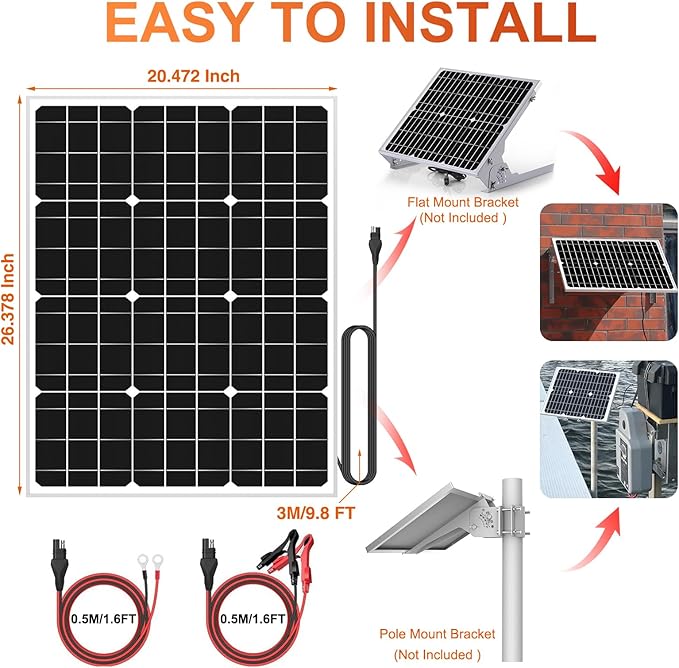 SUNER POWER 12V Solar Panel Kit 50W, High Efficiency 50 Watt Solar Panel + - Image 8