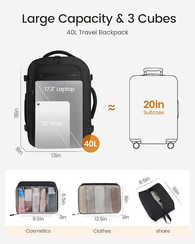 LOVEVOOK 40L Travel Backpack for Women & Men, TSA Approved Carry On Backpack - Image 5