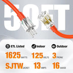 50 FT Outdoor Extension Cord Waterproof, 16/3 Gauge Heavy Duty 3 Prong Power - Image 2