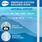 TECEUM Cotton Rope 3/16” – 100 FT – Strong All-Purpose Braided Rope – Natural - Image 2