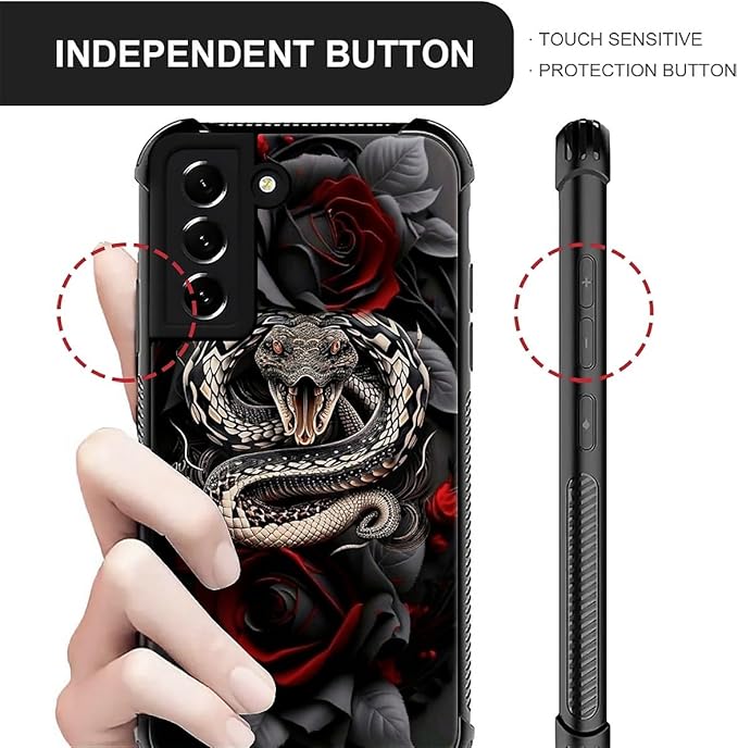 for Samsung Galaxy S21 Case, Entwined Rose Snake Pattern Graphic Design Girl - Image 3