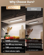 EZVALO 12-inch Under Cabinet Lighting, 3200mAh Rechargeable Motion Sensor Light - Image 2