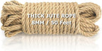 Vanhench Jute String Rope 8mm x 50 Feet, Heavy Duty and Thick Twine Rope by Vanhench