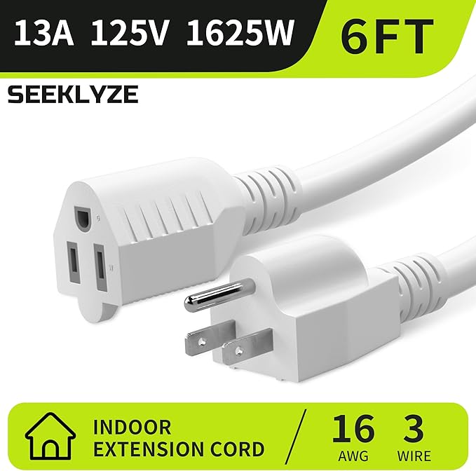 16/3 White Extension Cord 6 FT, Indoor Extension Cord - Image 2