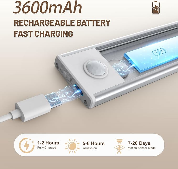 6 Pack Under Cabinet Lighting Wireless, 68 LED Rechargeable Battery Motion - Image 2
