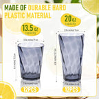 LemonRoad 24 Pack Reusable Plastic Drinking Glasses Set - 20oz & 13.5oz - Image 2