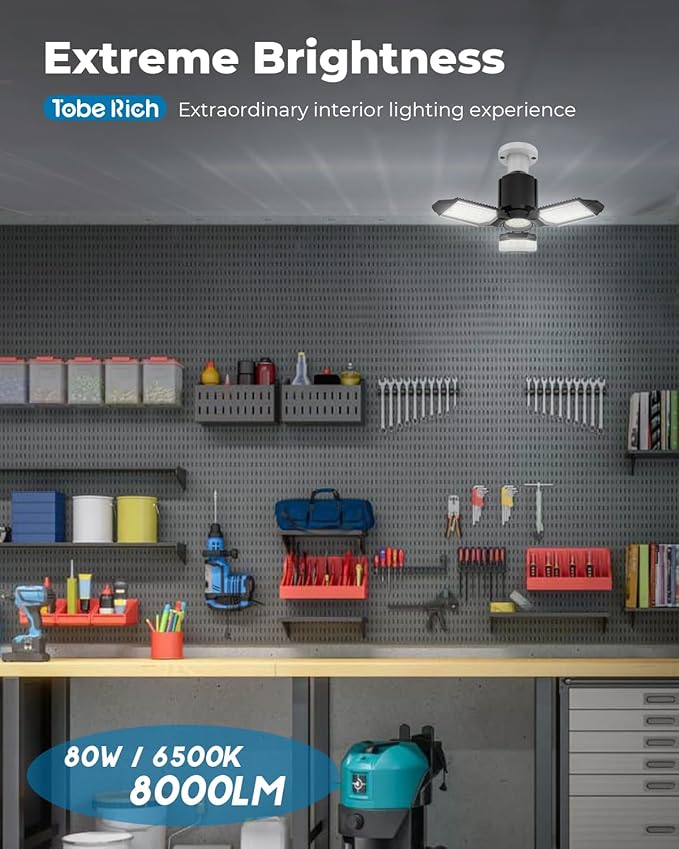 toberich LED Garage Light Bulbs 6 Pack, 8000LM Shop Lights - Image 2