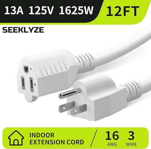 16/3 White Extension Cord 12 FT, Indoor Extension Cord - Image 2