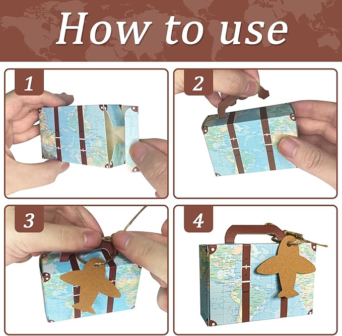 100Pcs Party Favor Candy Box, World Map Mini Suitcase Favor Box, Vintage Kraft - Image 4
