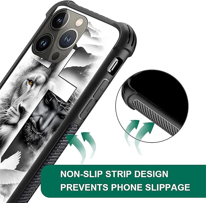 for iPhone 13 Pro Max Case, Lion Cross Jesus Christ Dove Pattern Graphic Design - Image 2