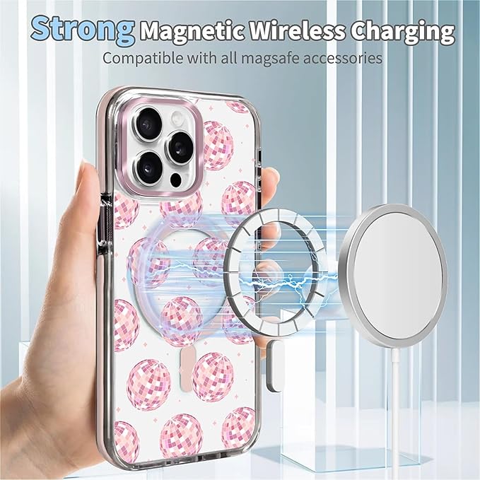 Case for iPhone 13 Pro Max, Disco Balls Pink Phone Case Design，for Women Girls - Image 4
